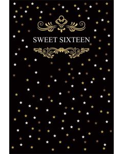 AOFOTO 5x7ft Vinyl Photography Background Sweet Sixteen Stars Black Backdrop Special Pattern Boy Happy Birthday Party Decoration Customized Banner Video Display TV Film Production Photo Studio Drapes