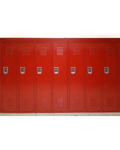 AOFOTO 7x5ft Gym Red Metal Lockers Backdrop Vinyl High School Safety Locker Room Background for Photography Students Kids Adults Sports Photoshoot Props Vinyl Class Party Decoration Video Drape