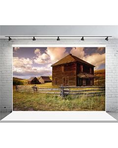 AOFOTO 7x5ft Old Wooden House Photography Background Rustic Farmhouse Barn Backdrop Countryside Scenery Village Fence Clouds Cowboy Adult Kid Portrait Photoshoot Studio Props Video Drape Wallpaper