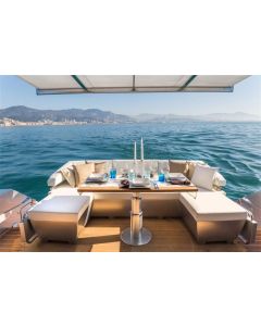 AOFOTO 7x5ft Cruise Ship Backdrops for Photography Lunch on Motor Yacht Sailing Cruise Luxury Sofa Sea Water Ocean Island Background Holiday Wedding Dress Photos Party Portrait Photo Booth Prop