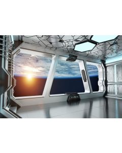 AOFOTO 6x4ft Spaceship Interior Backdrop Vinyl Spacecraft Planet Observatory Earth Space Station Hall Window View Background for Photography Astronaut Photo Studio Props Vinyl Wallpaper