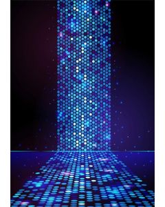 AOFOTO 3x5ft Blue Stage Neon Lights Backgrounds Abstract Glowing Dots Birthday Party Backdrop Business Show Stage Performance Play Catwalk Fashion Podium Photo Studio Props Vinyl