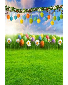 AOFOTO 3x5ft Easter Eggs Background Spring Meadow Photography Backdrop Fresh Grass Flowers Green Lawn Baby Infant Newborn Kid Artistic Portrait Photoshoot Studio Props Video Drape Wallpaper