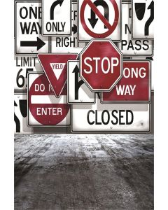 AOFOTO 5x7ft Photography Studio Backdrops Girl Toddler Photo Shoot Background Road Traffic Signs Wall Blurry Floors Adult Kid Artistic Portrait Digital Video Props Scene